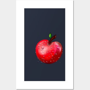 Wet red apple with water droplets Posters and Art